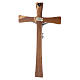Crucifix en bois d'olivier moderne 25 cm avec corps argenté 12 cm s3