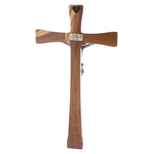 Crucifixo em madeira de faia 25 cm com corpo prateado 12 cm 3