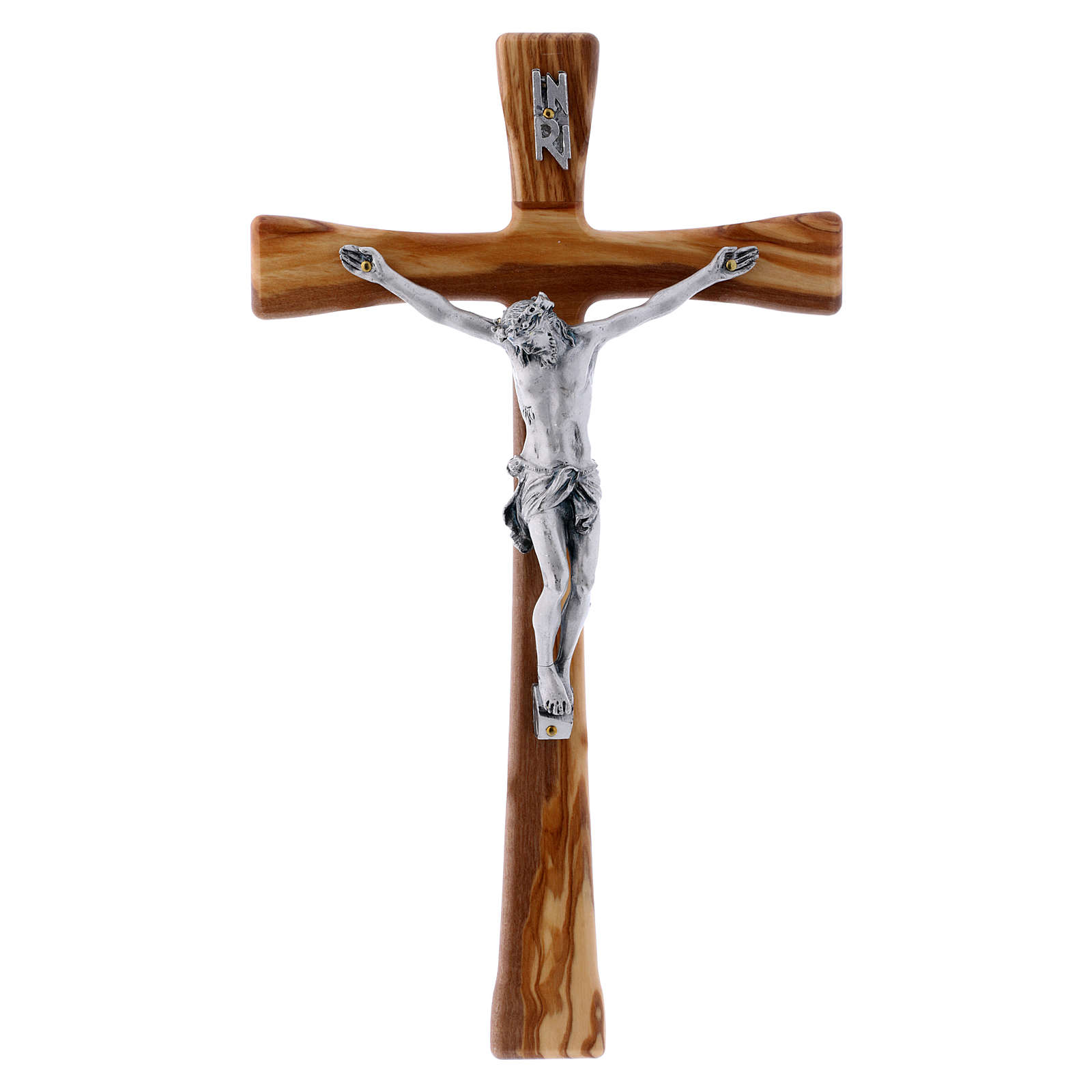 Crucifix modern in beech wood 25 cm with silver body 12 cm | online ...