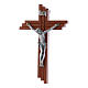 Crucifix moderne en bois de poirier cannelé 12 cm avec corps métallique s1