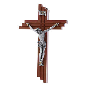 Crocifisso moderno in legno di pero seghettato 12 cm con corpo metallico