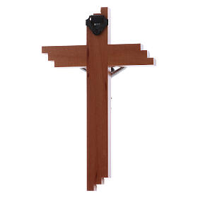 Krucyfiks styl nowoczesny z drewna gruszy, wzór nacięty, 12 cm, Ciało Chrystusa metalowe
