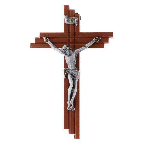 Krucyfiks styl nowoczesny z drewna gruszy, wzór nacięty, 12 cm, Ciało Chrystusa metalowe 3