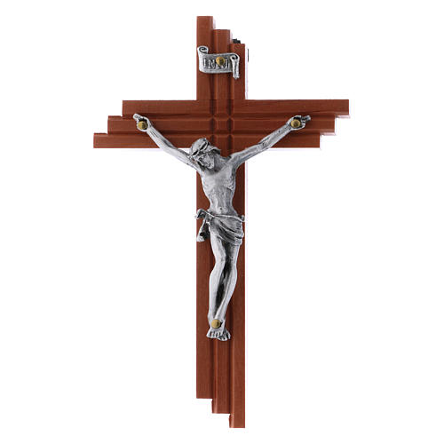 Crucifix modern in pear wood serrated 12 cm with metal body 3