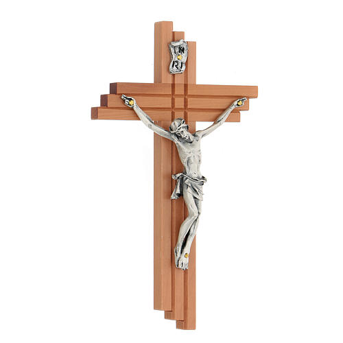 Modernes Kruzifix Birnbaumholz Christus Metall 16cm 3