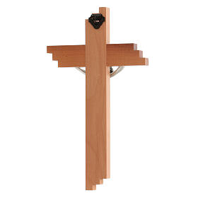 Crucifix moderne en bois de poirier 16 cm avec corps argenté
