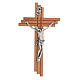 Crucifix moderne en bois de poirier 16 cm avec corps argenté s1