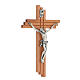 Crucifix moderne en bois de poirier 16 cm avec corps argenté s3