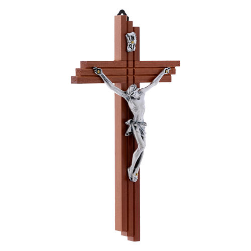 Crucifix moderne en bois de poirier 21 cm corps métallique 2