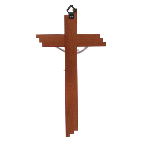 Crucifix moderne en bois de poirier 21 cm corps métallique 3
