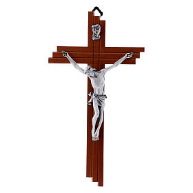 Krucyfiks styl nowoczesny z drewna gruszy, 21 cm, Ciało Chrystusa metalowe