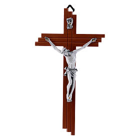 Crucifixo moderno em madeira de pereira 21 cm corpo metálico