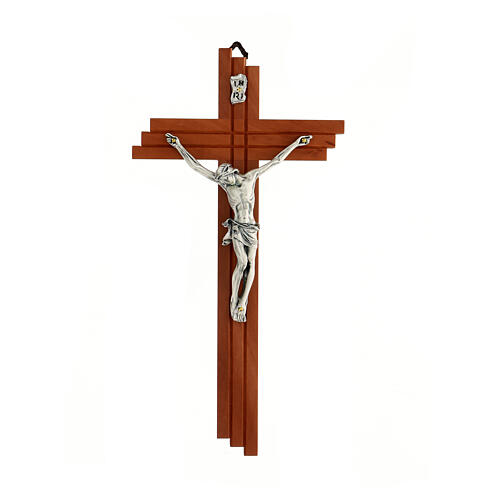 Crucifijo moderno de madera de peral 25 cm con cuerpo metálico 1