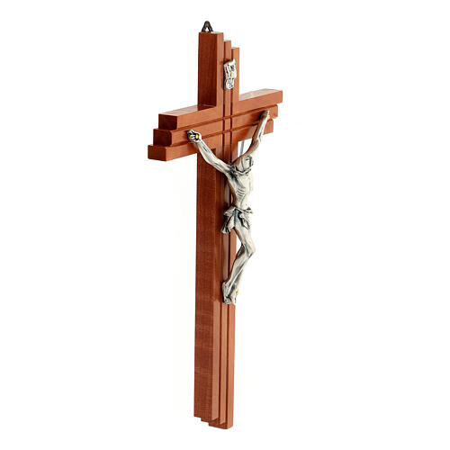 Crucifijo moderno de madera de peral 25 cm con cuerpo metálico 3