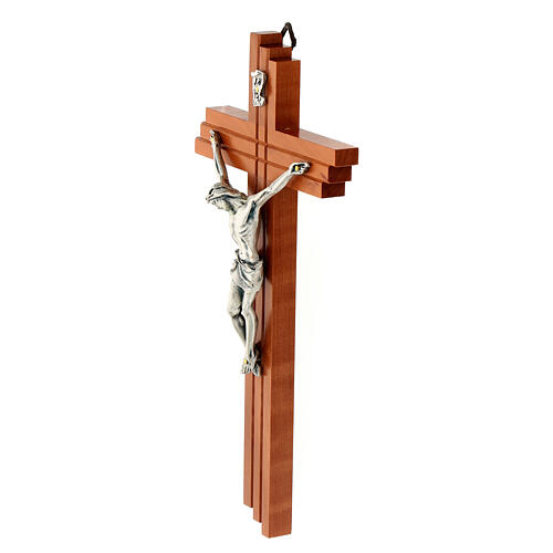 Crucifijo moderno de madera de peral 25 cm con cuerpo metálico 4