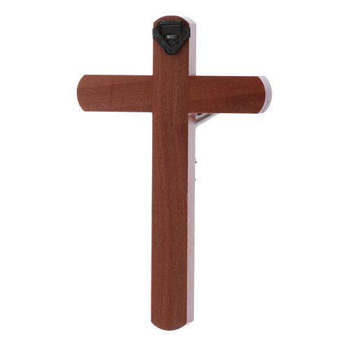 Crucifix moderne en bois de poirier arrondi 12 cm avec corps métallique 3