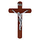 Crucifix moderne en bois de poirier arrondi 12 cm avec corps métallique s1