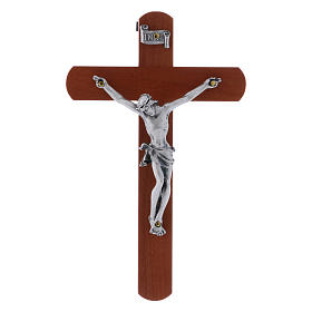 Crucifixo moderno em madeira de pereira arredondada 12 cm com corpo metálico