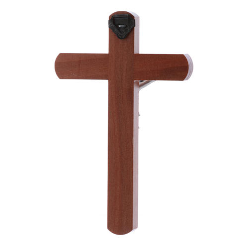 Crucifixo moderno em madeira de pereira arredondada 12 cm com corpo metálico 3