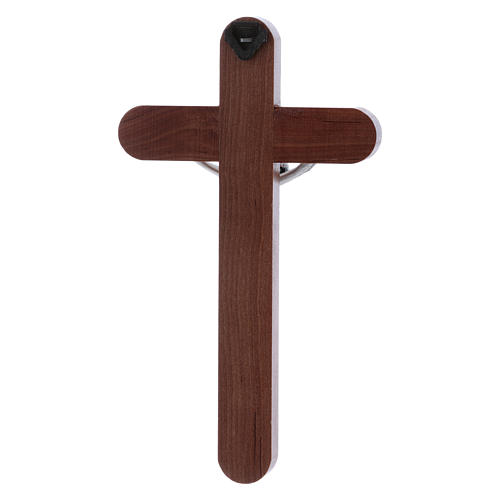 Crucifixo arredondado moderno em madeira de pereira 16 cm com corpo prateado 3