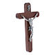 Crucifixo arredondado moderno em madeira de pereira 16 cm com corpo prateado s2