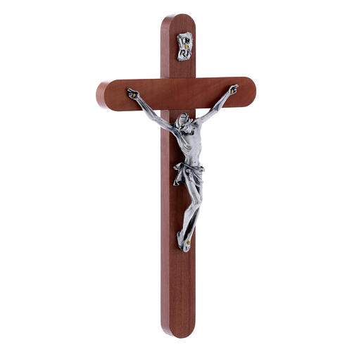 Crucifix in pear wood rounded 16 cm silver body 2
