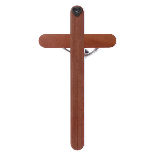 Crucifijo moderno de madera de peral redondeado 21 cm con cuerpo metálico 3