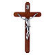 Crucifix moderne en bois de poirier extrémités arrondies 21 cm corps métallique s1