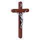 Crucifix moderne en bois de poirier extrémités arrondies 21 cm corps métallique s2