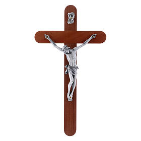 Krucyfiks styl nowoczesny z drewna gruszy, zaokrąglone końce, wys. 21 cm, Ciało Chrystusa metalowe