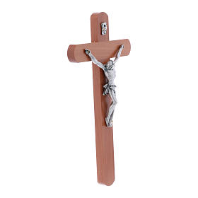 Crucifix in pear wood rounded 25 cm silver body