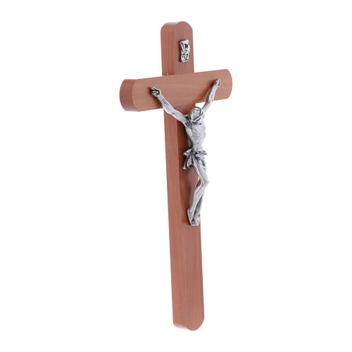 Crucifix in pear wood rounded 25 cm silver body 2