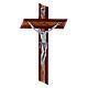 Crucifix moderne padouk et bois d'olivier avec corps argenté 16 cm s1