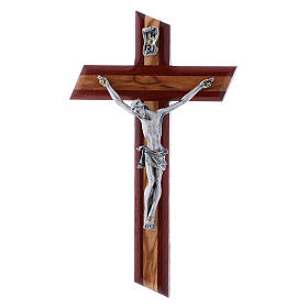 Krucyfiks styl nowoczesny, drewno oliwne i padouk, Ciało Chrystusa kolor srebrny, 16 cm
