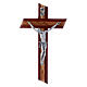 Krucyfiks styl nowoczesny, drewno oliwne i padouk, Ciało Chrystusa kolor srebrny, 16 cm s1
