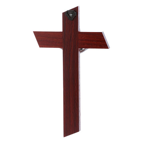 Modern crucifix in padouk wood and olive wood with silver Christ's body 16 cm 3