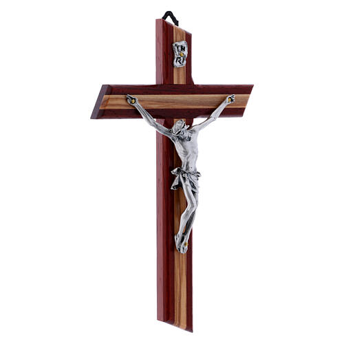 Krucyfiks z drewna oliwnego i padouk, nowoczesny styl, Ciało Chrystusa kolor srebrny, wys. 21 cm 2