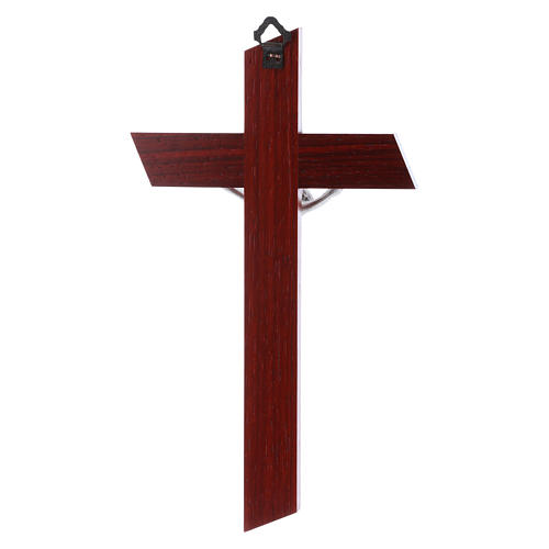 Crucifixo em madeira de oliveira e padauk moderno com corpo prateado 21 cm 3