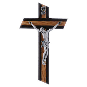 Modern crucifix in wenge wood and olive wood with silver Christ's body 16 cm