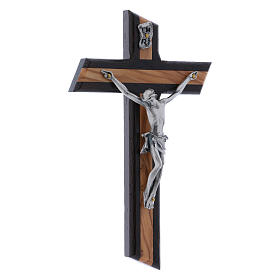 Modern crucifix in wenge wood and olive wood with silver Christ's body 16 cm