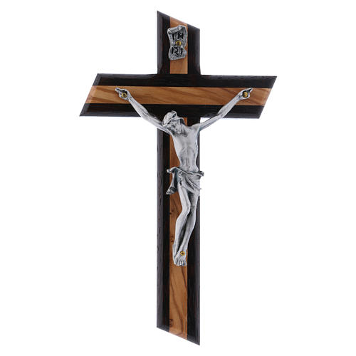 Modern crucifix in wenge wood and olive wood with silver Christ's body 16 cm 1