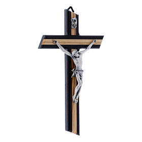 Modern crucifix in wenge wood and olive wood with silver Christ's body 21 cm