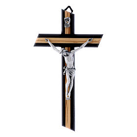 Crucifixo wenge e oliveira moderno com corpo metálico 21 cm