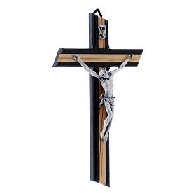 Crucifixo wenge e oliveira moderno com corpo metálico 21 cm