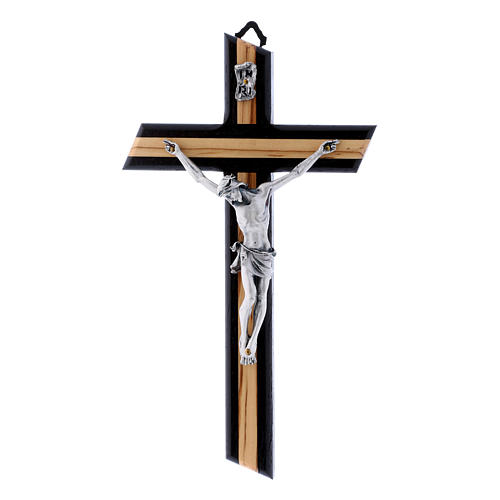 Modern crucifix in wenge wood and olive wood with silver Christ's body 21 cm 1