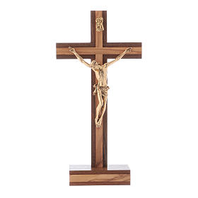 Crucifix de table moderne en bois de noyer et olivier corps métal 21 cm
