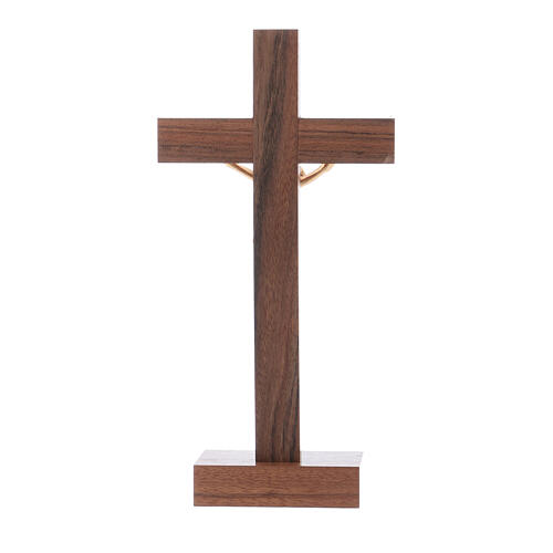 Krucyfiks na stół, styl nowoczesny, drewno orzechowe i oliwne, Ciało Chrystusa metalowe, 21 cm 3