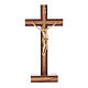 Crucifixo de mesa moderno em madeira de nogueira e oliveira corpo metálico 21 cm s1