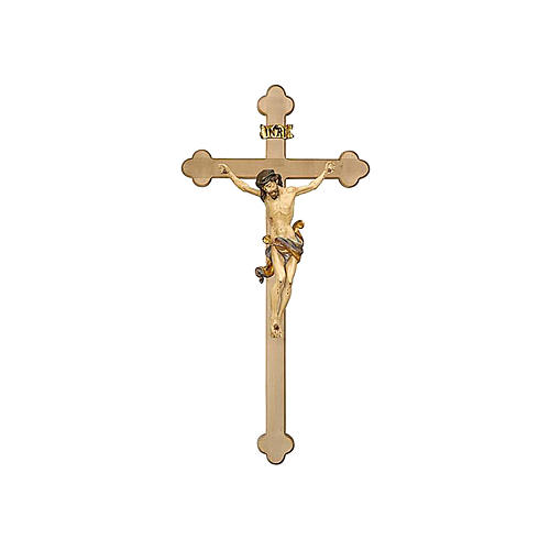 Crucifix Léonard or massif vieilli croix baroque brunie 1