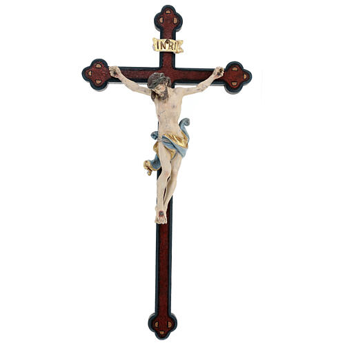 Kruzifix Mod. Leonardo bemalten Grödnertal Holz Barock Stil antikisiert 1